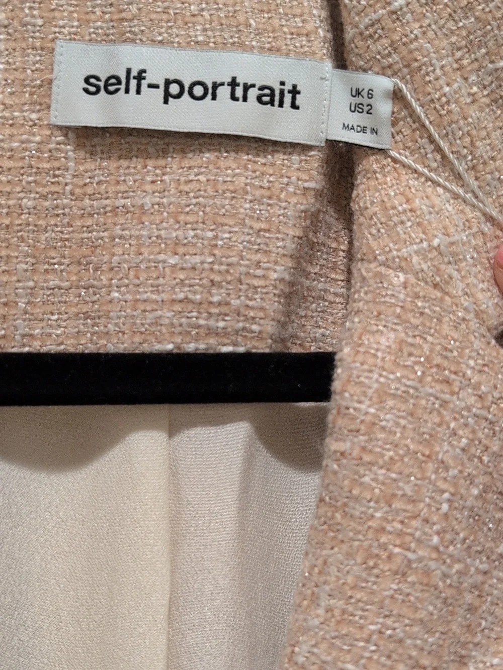 Self-Portrait Pale Blush Cream Tweed Blazer Buttons with Long Skirt With Lace - Picture 2 of 13